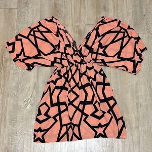 SAGE Coral & Black Geometric Flowy Summer Dress Size Medium